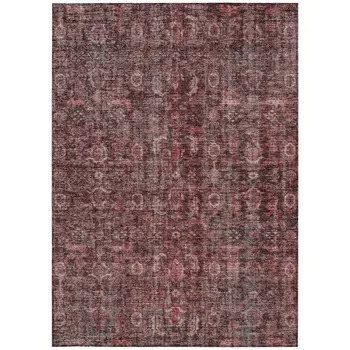 8' X 10' Pink And Brick Red Damask Washable Indoor Outdoor Area Rug