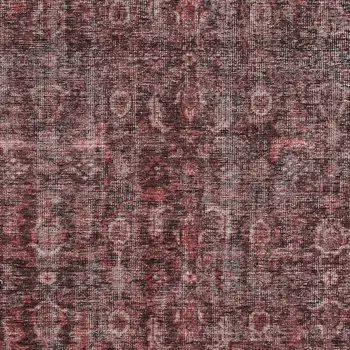 9' X 12' Pink And Brick Red Damask Washable Indoor Outdoor Area Rug