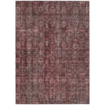 10' X 14' Pink And Brick Red Damask Washable Indoor Outdoor Area Rug