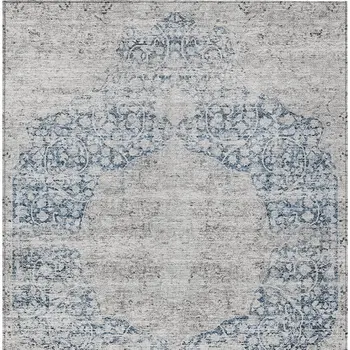 8' X 10' Blue And Ivory Oriental Washable Indoor Outdoor Area Rug
