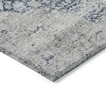9' X 12' Blue And Ivory Oriental Washable Indoor Outdoor Area Rug
