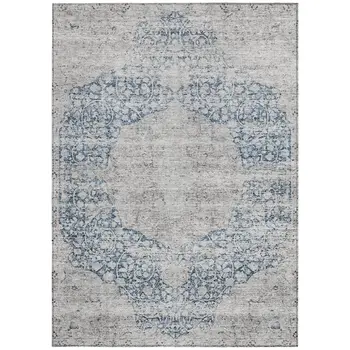 10' X 14' Blue And Ivory Oriental Washable Indoor Outdoor Area Rug