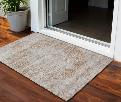 3' X 5' Copper And Beige Oriental Washable Indoor Outdoor Area Rug