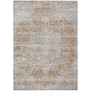 3' X 5' Copper And Beige Oriental Washable Indoor Outdoor Area Rug