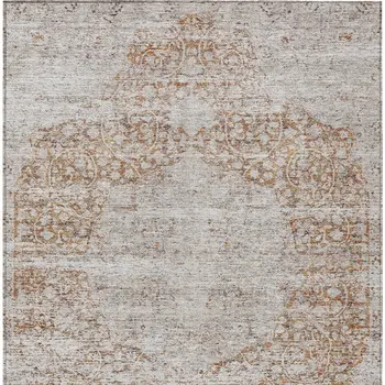 9' X 12' Copper And Beige Oriental Washable Indoor Outdoor Area Rug