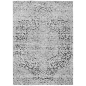 5' X 8' Gray And Ivory Oriental Washable Indoor Outdoor Area Rug