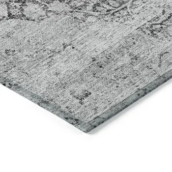 5' X 8' Gray And Ivory Oriental Washable Indoor Outdoor Area Rug