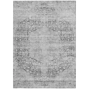 5' X 8' Gray And Ivory Oriental Washable Indoor Outdoor Area Rug