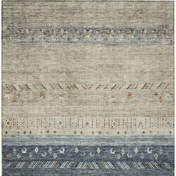 5' X 8' Brown Blue And Beige Southwestern Washable Indoor Outdoor Area Rug