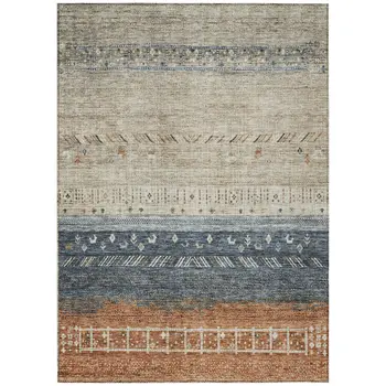 5' X 8' Brown Blue And Beige Southwestern Washable Indoor Outdoor Area Rug