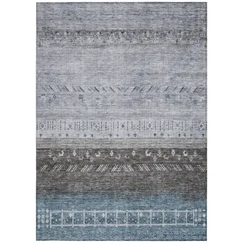 3' X 5' Blue Gray And Charcoal Southwestern Washable Indoor Outdoor Area Rug