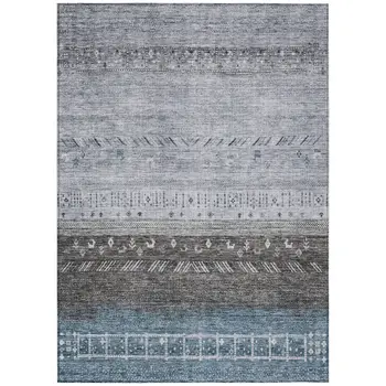 5' X 8' Blue Gray And Charcoal Southwestern Washable Indoor Outdoor Area Rug