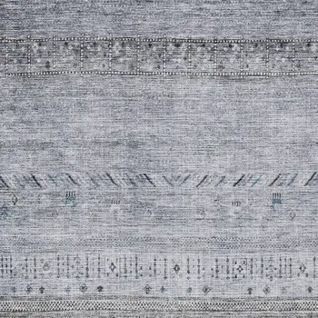 5' X 8' Blue Gray And Charcoal Southwestern Washable Indoor Outdoor Area Rug