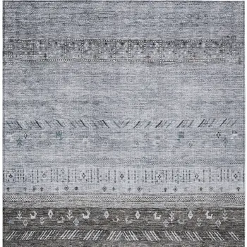 9' X 12' Blue Gray And Charcoal Southwestern Washable Indoor Outdoor Area Rug