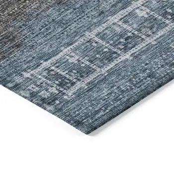 9' X 12' Blue Gray And Charcoal Southwestern Washable Indoor Outdoor Area Rug