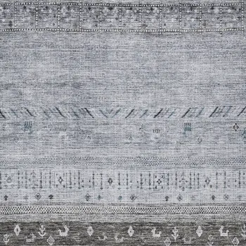 9' X 12' Blue Gray And Charcoal Southwestern Washable Indoor Outdoor Area Rug