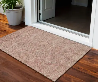 3' X 5' Pink And Brown Moroccan Washable Indoor Outdoor Area Rug