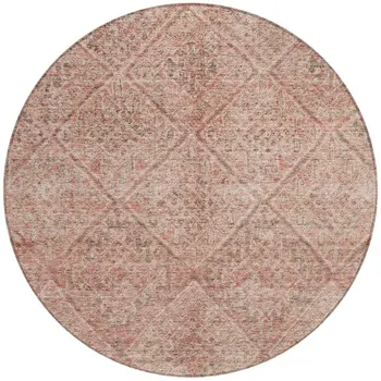 8' Pink And Brown Round Moroccan Washable Indoor Outdoor Area Rug