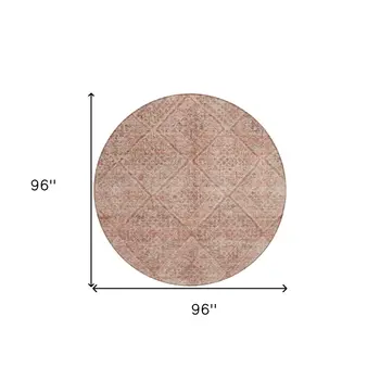 8' Pink And Brown Round Moroccan Washable Indoor Outdoor Area Rug
