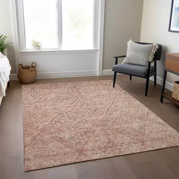8' X 10' Pink And Brown Moroccan Washable Indoor Outdoor Area Rug