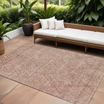 9' X 12' Pink And Brown Moroccan Washable Indoor Outdoor Area Rug