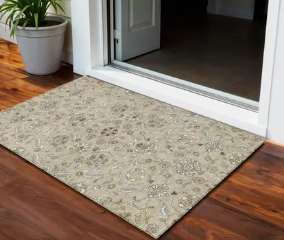 3' X 5' Beige Blue And Brown Moroccan Washable Indoor Outdoor Area Rug
