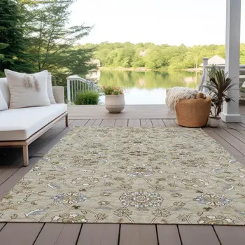 3' X 5' Beige Blue And Brown Moroccan Washable Indoor Outdoor Area Rug