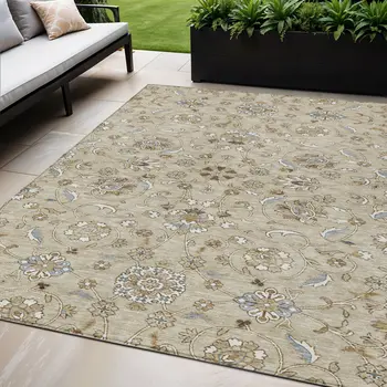 5' X 8' Beige Blue And Brown Moroccan Washable Indoor Outdoor Area Rug