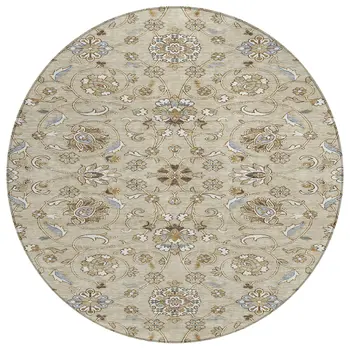 8' Beige Blue And Brown Round Moroccan Washable Indoor Outdoor Area Rug