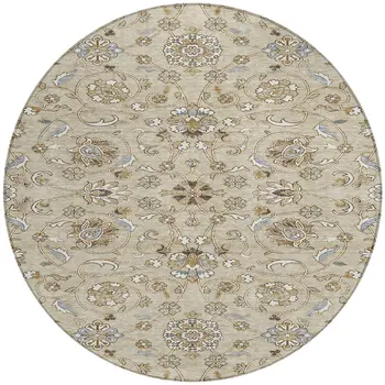 8' Beige Blue And Brown Round Moroccan Washable Indoor Outdoor Area Rug