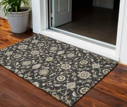 3' X 5' Black Brown And Ivory Moroccan Washable Indoor Outdoor Area Rug