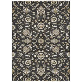 5' X 8' Black Brown And Ivory Moroccan Washable Indoor Outdoor Area Rug