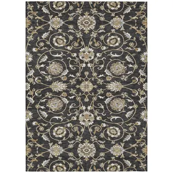 9' X 12' Black Brown And Ivory Moroccan Washable Indoor Outdoor Area Rug
