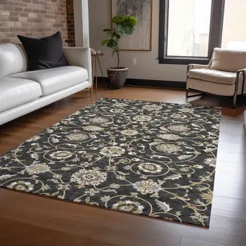 9' X 12' Black Brown And Ivory Moroccan Washable Indoor Outdoor Area Rug