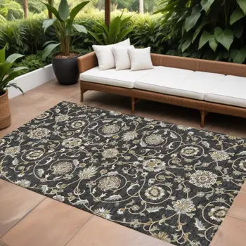 10' X 14' Black Brown And Ivory Moroccan Washable Indoor Outdoor Area Rug