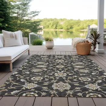 10' X 14' Black Brown And Ivory Moroccan Washable Indoor Outdoor Area Rug