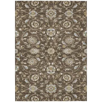 3' X 5' Chocolate Ivory And Gray Moroccan Washable Indoor Outdoor Area Rug