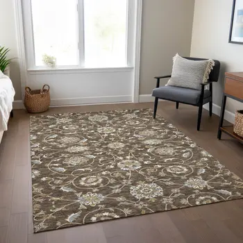 8' X 10' Chocolate Ivory And Gray Moroccan Washable Indoor Outdoor Area Rug