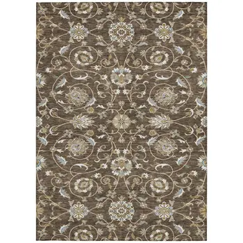9' X 12' Chocolate Ivory And Gray Moroccan Washable Indoor Outdoor Area Rug