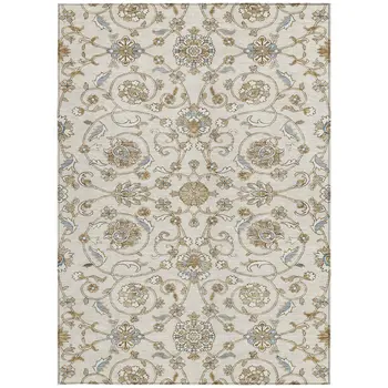 5' X 8' Ivory Brown And Gray Moroccan Washable Indoor Outdoor Area Rug