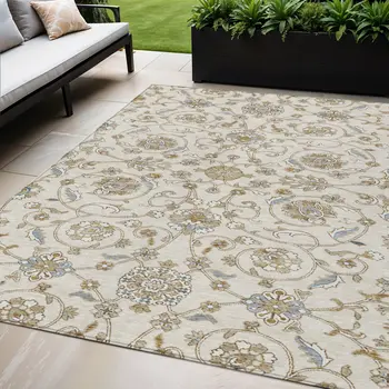 5' X 8' Ivory Brown And Gray Moroccan Washable Indoor Outdoor Area Rug
