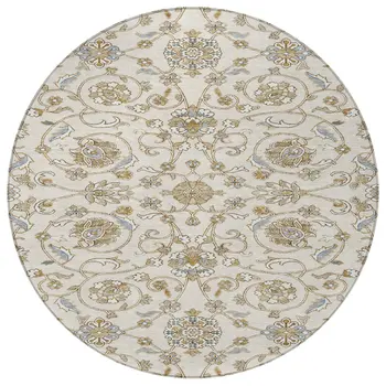 8' Ivory Brown And Gray Round Moroccan Washable Indoor Outdoor Area Rug