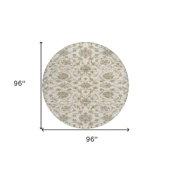 8' Ivory Brown And Gray Round Moroccan Washable Indoor Outdoor Area Rug