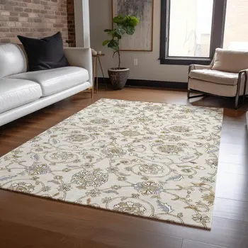 8' X 10' Ivory Brown And Gray Moroccan Washable Indoor Outdoor Area Rug