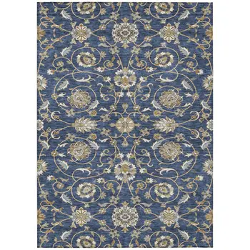 3' X 5' Navy Blue Brown And Ivory Moroccan Washable Indoor Outdoor Area Rug
