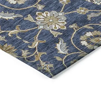 3' X 5' Navy Blue Brown And Ivory Moroccan Washable Indoor Outdoor Area Rug