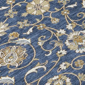 3' X 5' Navy Blue Brown And Ivory Moroccan Washable Indoor Outdoor Area Rug