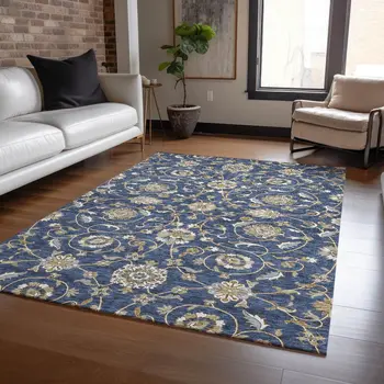 3' X 5' Navy Blue Brown And Ivory Moroccan Washable Indoor Outdoor Area Rug