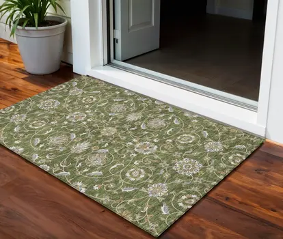 3' X 5' Olive Green Brown And Ivory Moroccan Washable Indoor Outdoor Area Rug