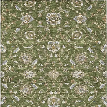 9' X 12' Olive Green Brown And Ivory Moroccan Washable Indoor Outdoor Area Rug